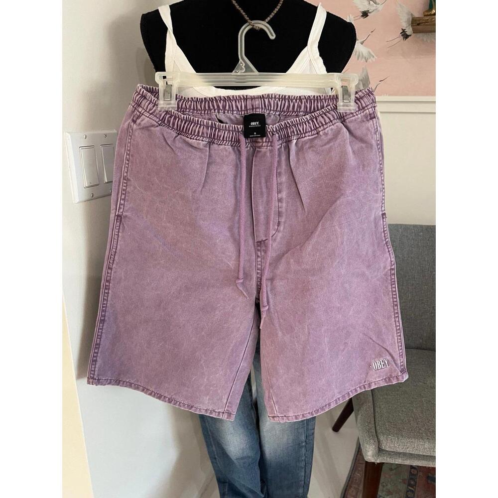 Obey Easy Relaxed Cord Shorts Purple Casual Light Wash Men’s Sz Small